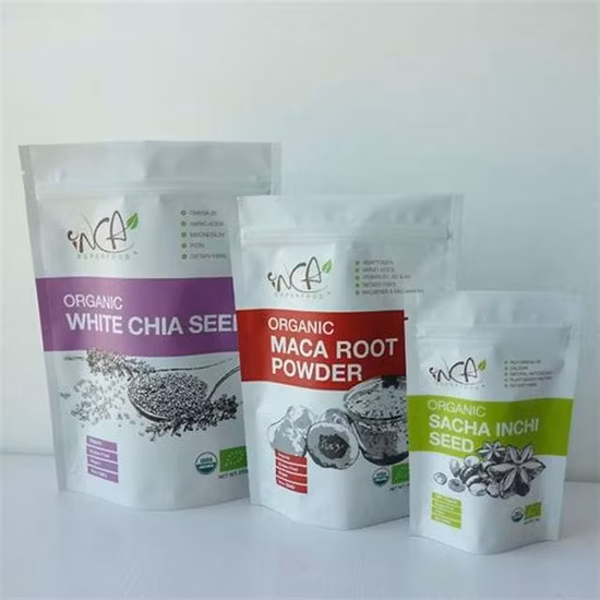 Saco de aveia com chip de embalagem de manga e morango para alimentos secos Bolsa personalizada com zíper brilhante de 100g