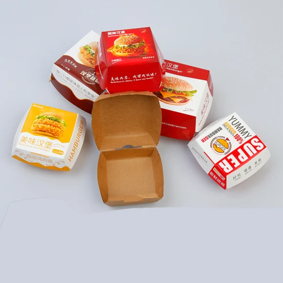 Embalagem de fast food degradável para viagem Recipiente de alimentos Caixas de papel Recipiente de pizza Lancheira Impressão de livro Serviço Quebra-cabeça Caixa de papel Embalagem de alimentos para hambúrguer