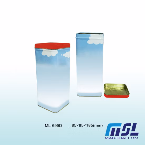 Caixa de lata de metal quadrada embalagem de chá para alimentos chá caddy